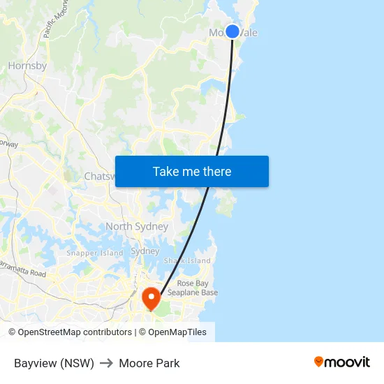 Bayview (NSW) to Moore Park map