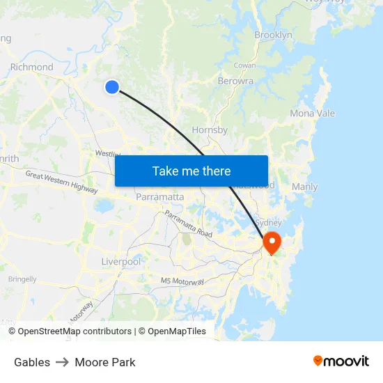 Gables to Moore Park map