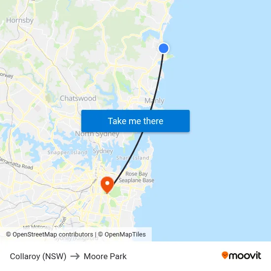 Collaroy (NSW) to Moore Park map