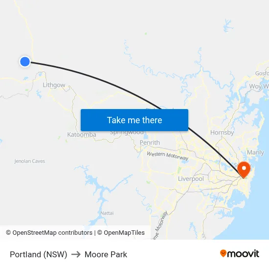 Portland (NSW) to Moore Park map