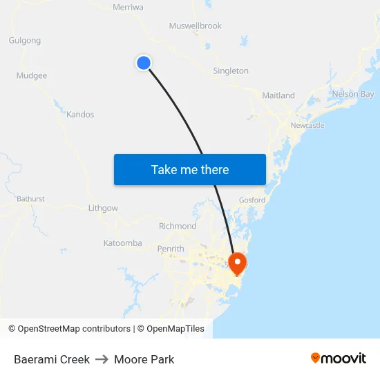 Baerami Creek to Moore Park map