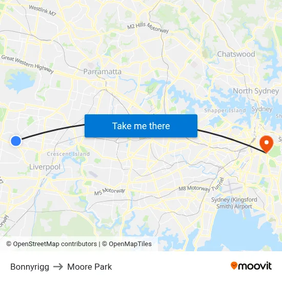 Bonnyrigg to Moore Park map