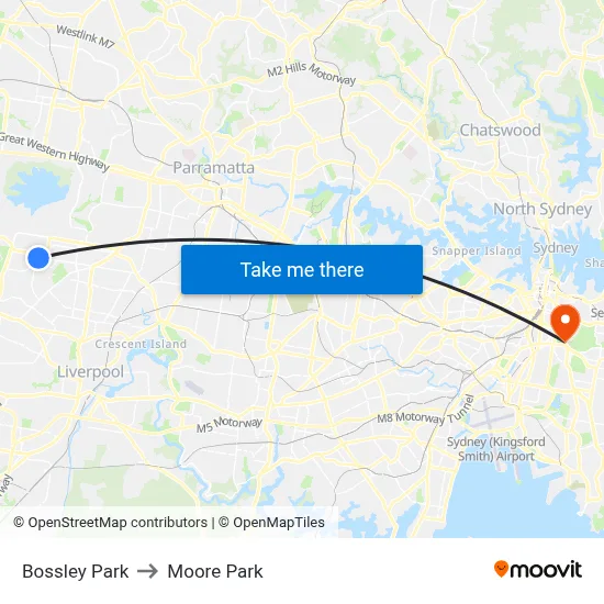 Bossley Park to Moore Park map