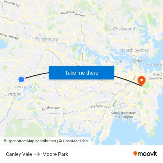 Canley Vale to Moore Park map