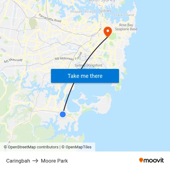 Caringbah to Moore Park map