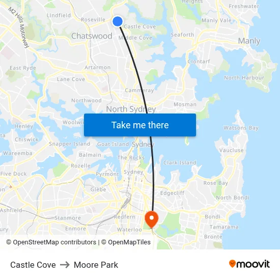 Castle Cove to Moore Park map