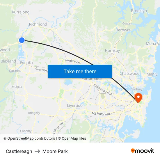 Castlereagh to Moore Park map