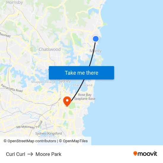 Curl Curl to Moore Park map