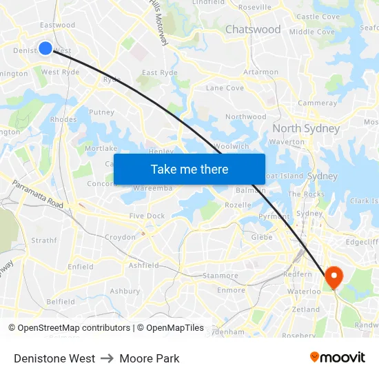 Denistone West to Moore Park map