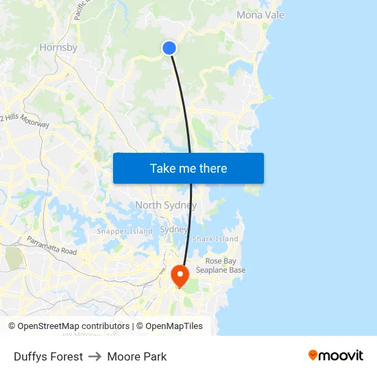 Duffys Forest to Moore Park map