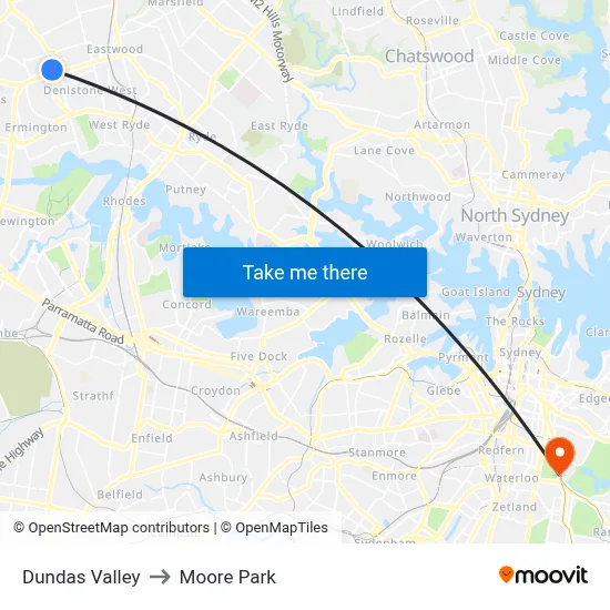 Dundas Valley to Moore Park map