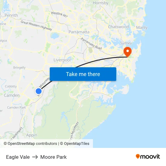 Eagle Vale to Moore Park map