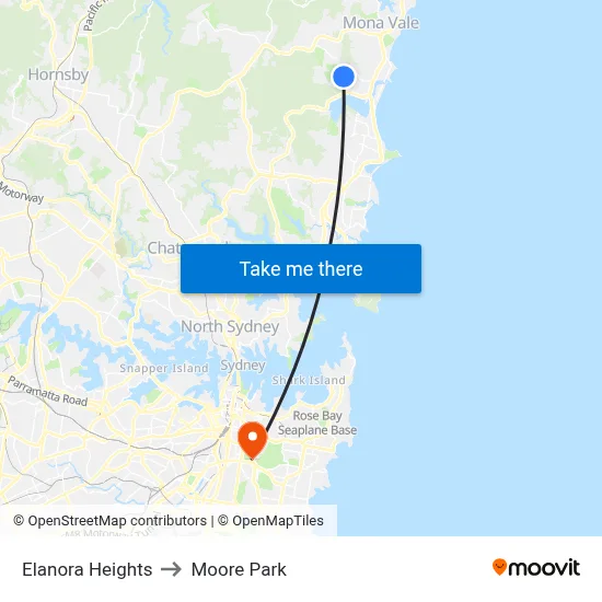 Elanora Heights to Moore Park map