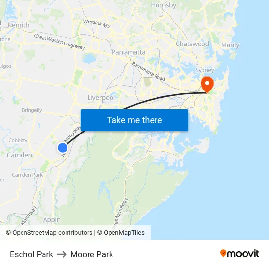 Eschol Park to Moore Park map