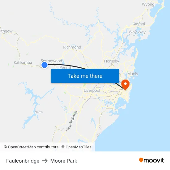 Faulconbridge to Moore Park map