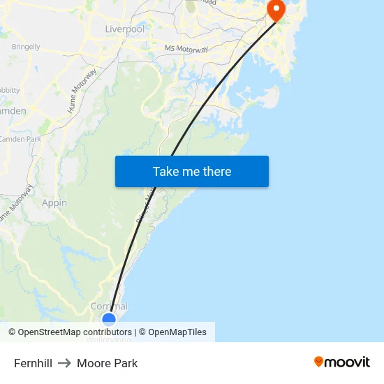 Fernhill to Moore Park map