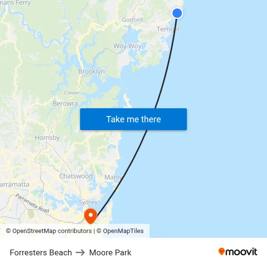 Forresters Beach to Moore Park map