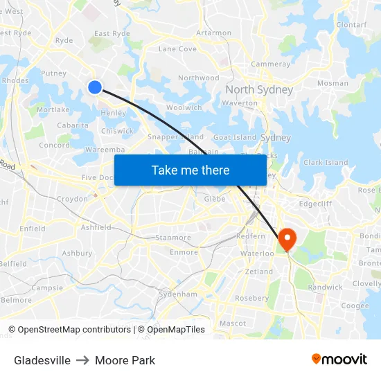 Gladesville to Moore Park map
