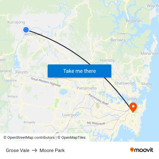 Grose Vale to Moore Park map