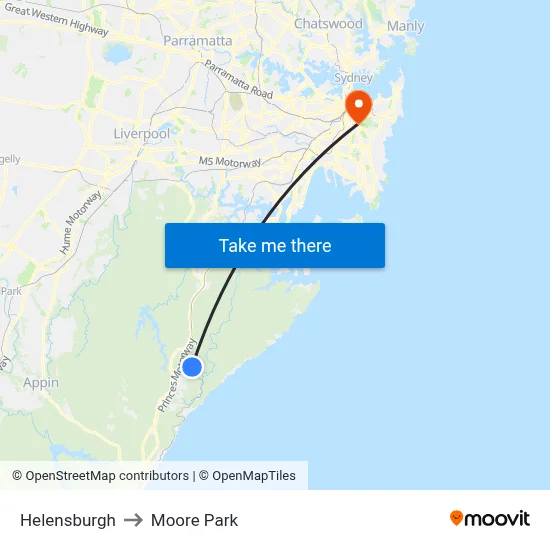 Helensburgh to Moore Park map