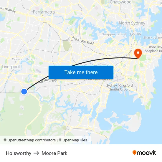 Holsworthy to Moore Park map