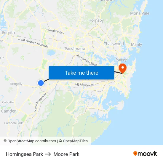 Horningsea Park to Moore Park map