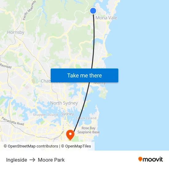 Ingleside to Moore Park map