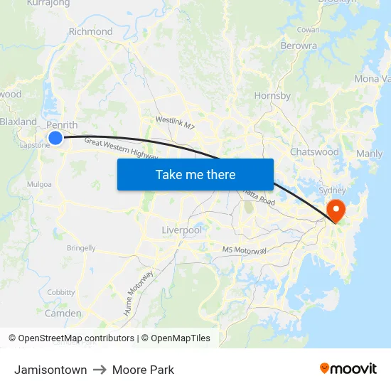 Jamisontown to Moore Park map