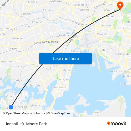 Jannali to Moore Park map