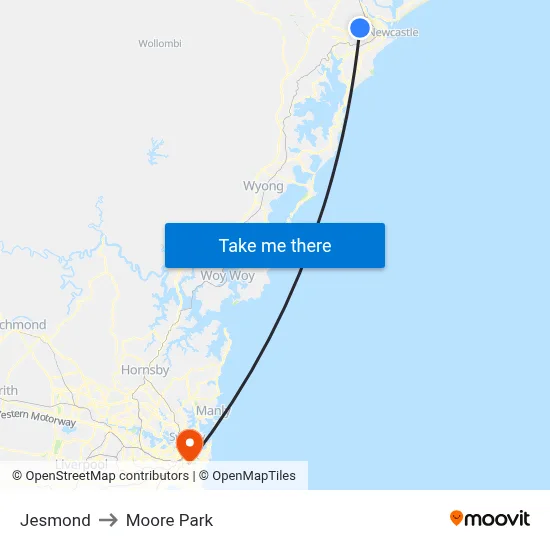 Jesmond to Moore Park map