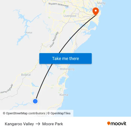 Kangaroo Valley to Moore Park map