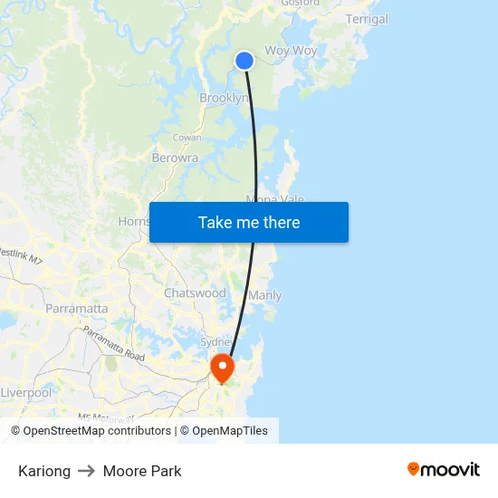 Kariong to Moore Park map