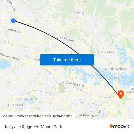 Kellyville Ridge to Moore Park map