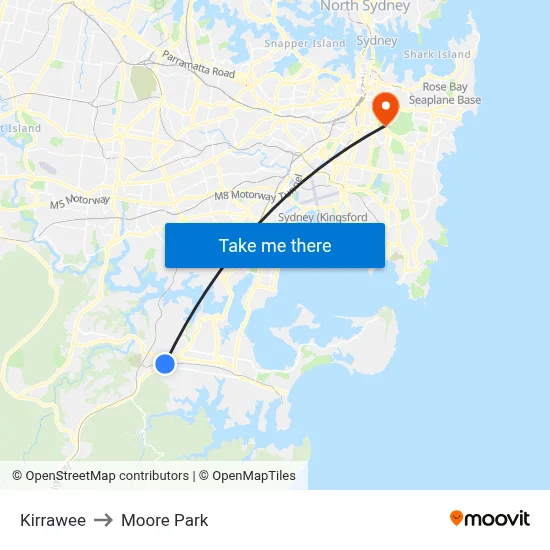 Kirrawee to Moore Park map