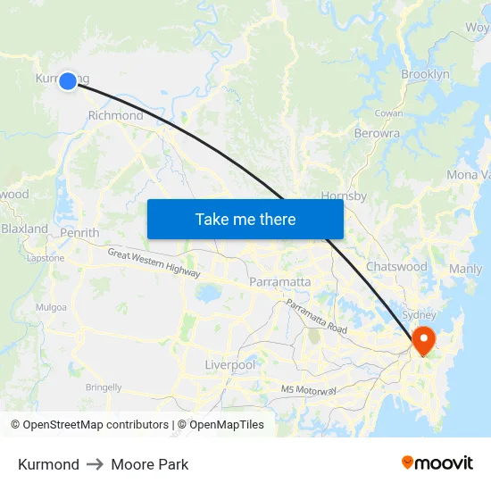 Kurmond to Moore Park map