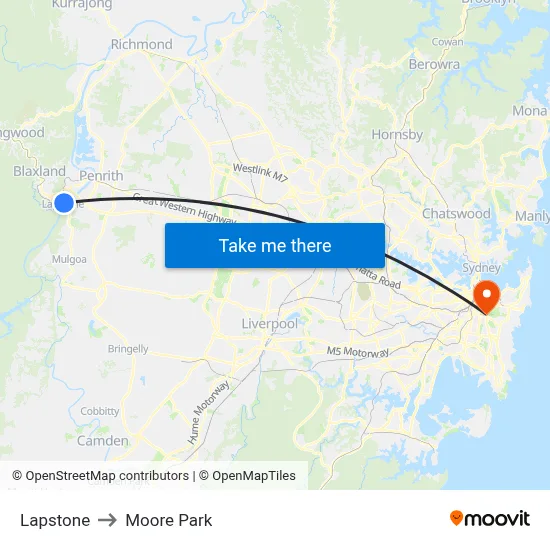 Lapstone to Moore Park map