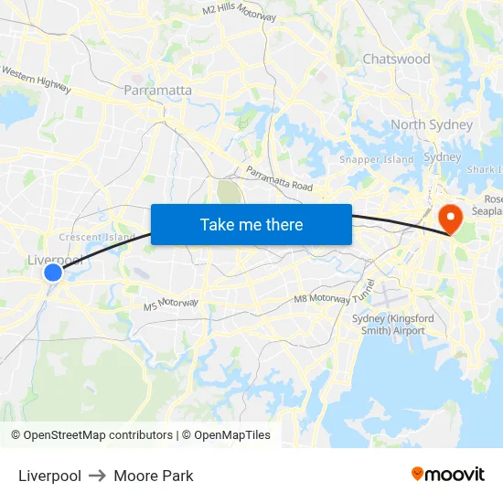 Liverpool to Moore Park map