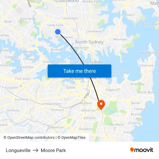 Longueville to Moore Park map