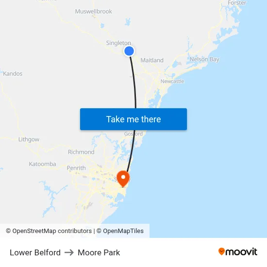 Lower Belford to Moore Park map