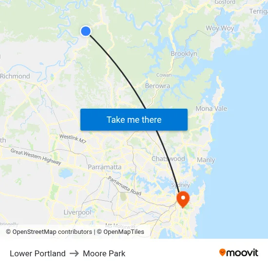 Lower Portland to Moore Park map