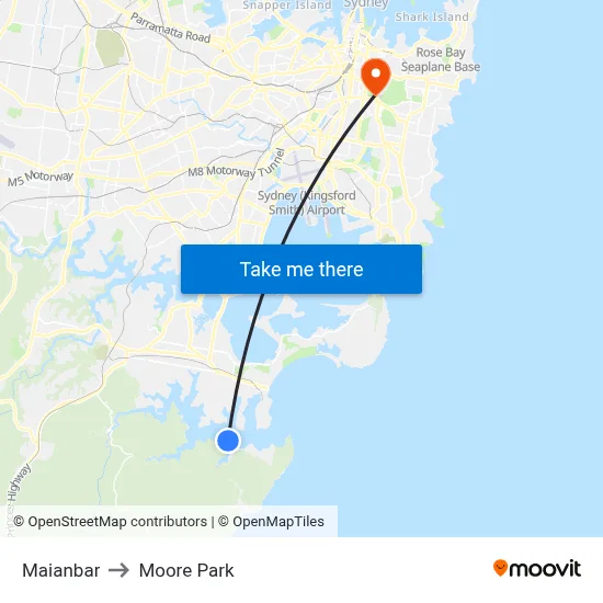 Maianbar to Moore Park map