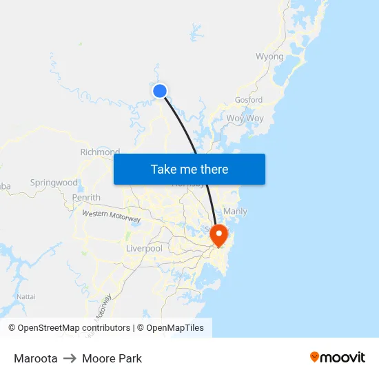 Maroota to Moore Park map