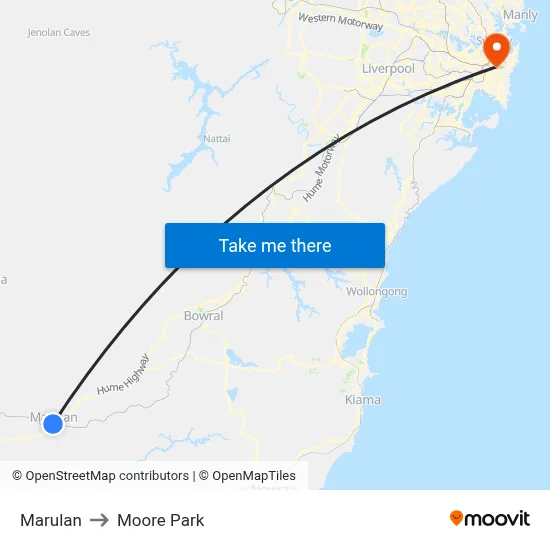 Marulan to Moore Park map