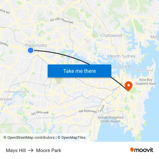 Mays Hill to Moore Park map