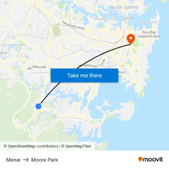 Menai to Moore Park map