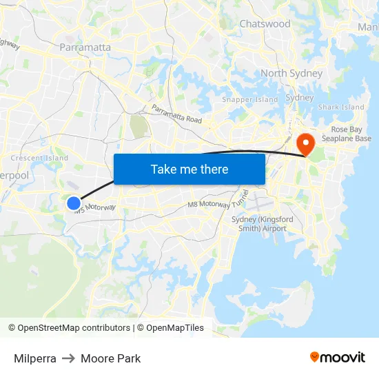 Milperra to Moore Park map