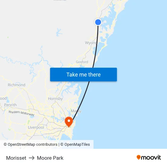 Morisset to Moore Park map