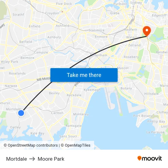Mortdale to Moore Park map