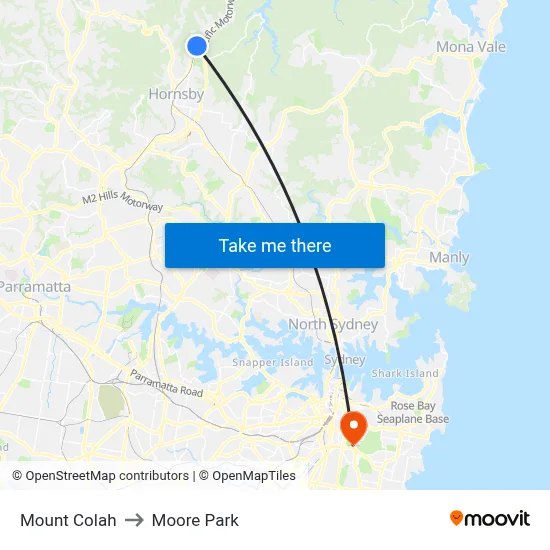 Mount Colah to Moore Park map