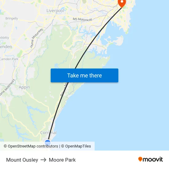 Mount Ousley to Moore Park map